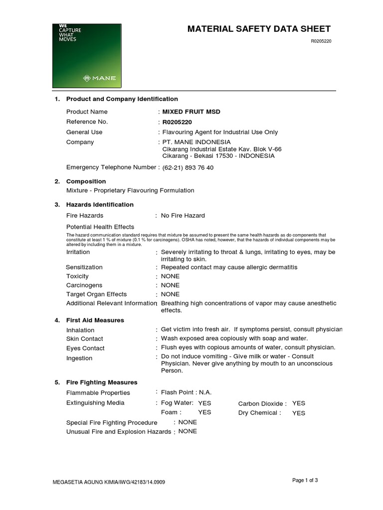 MSDS Mixed Fruit PDF Firefighting Water