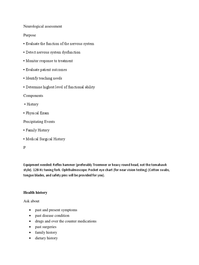 Neurological Assessment Guide | PDF | Physical Examination | Coma