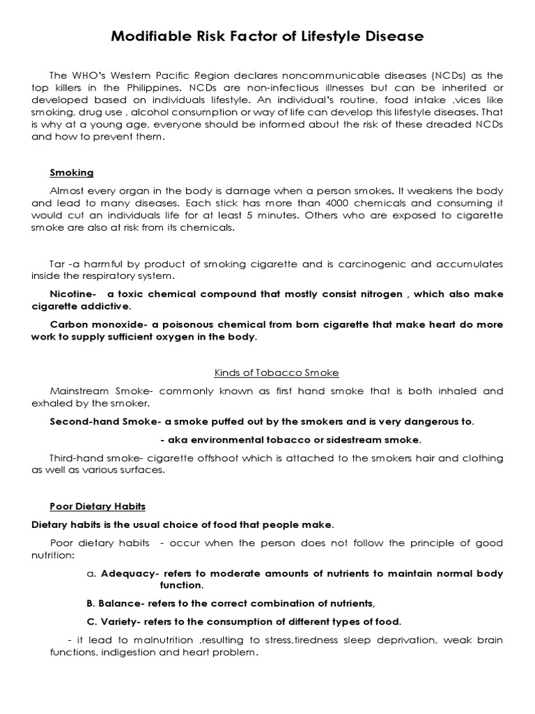 Modifiable Risk Factor of Lifestyle Disease | PDF | Dietary Supplements ...