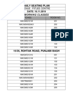 Daily Seating Plan: Morning Classes