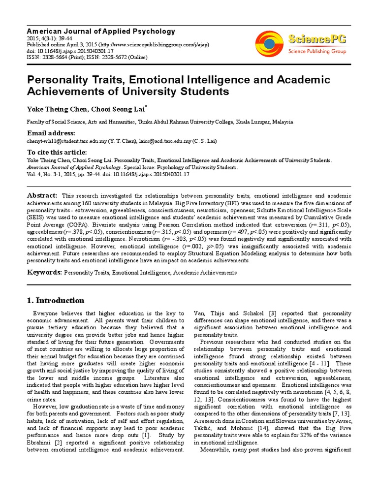 Personality Traits and Academic Success | PDF | Emotional Intelligence ...