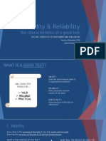 Validity & Reliability: The Characteristics of A Good Test