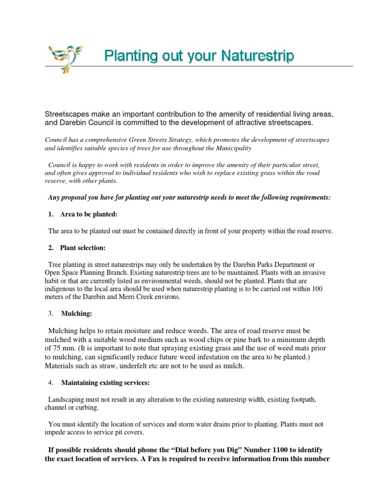 Darebin Council Nature Strip Guidelines PDF Mulch Road