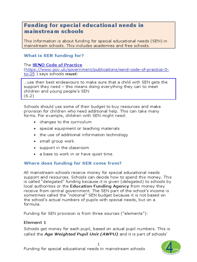 Funding For Special Educational Needs in Mainstream Schools PDF