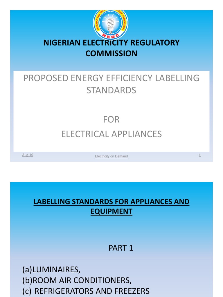 Proposed Energy Efficiency Labeling and Standards For Electrical