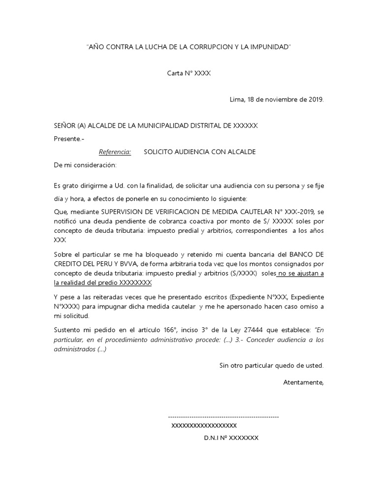 Carta Solicito Audiencia Alcalde XXX | PDF