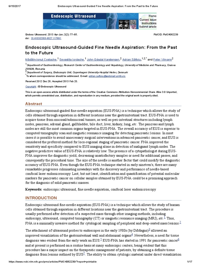 2013 EUS FNA From The Past To The Future | PDF | Pancreatic Cancer ...
