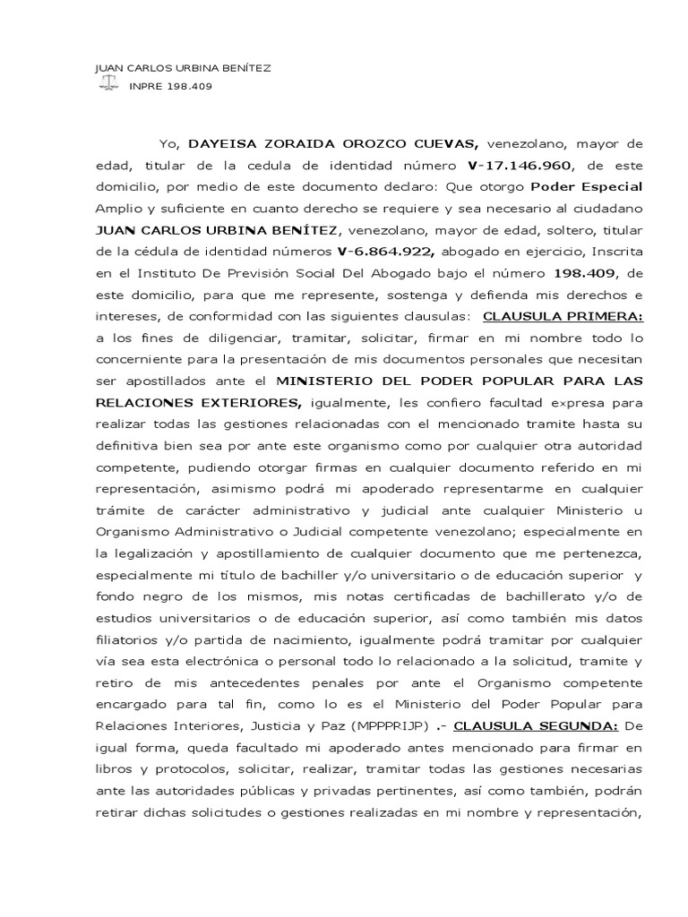 Modelo Poder Para Legalizar y Apostillar. | Información del gobierno ...