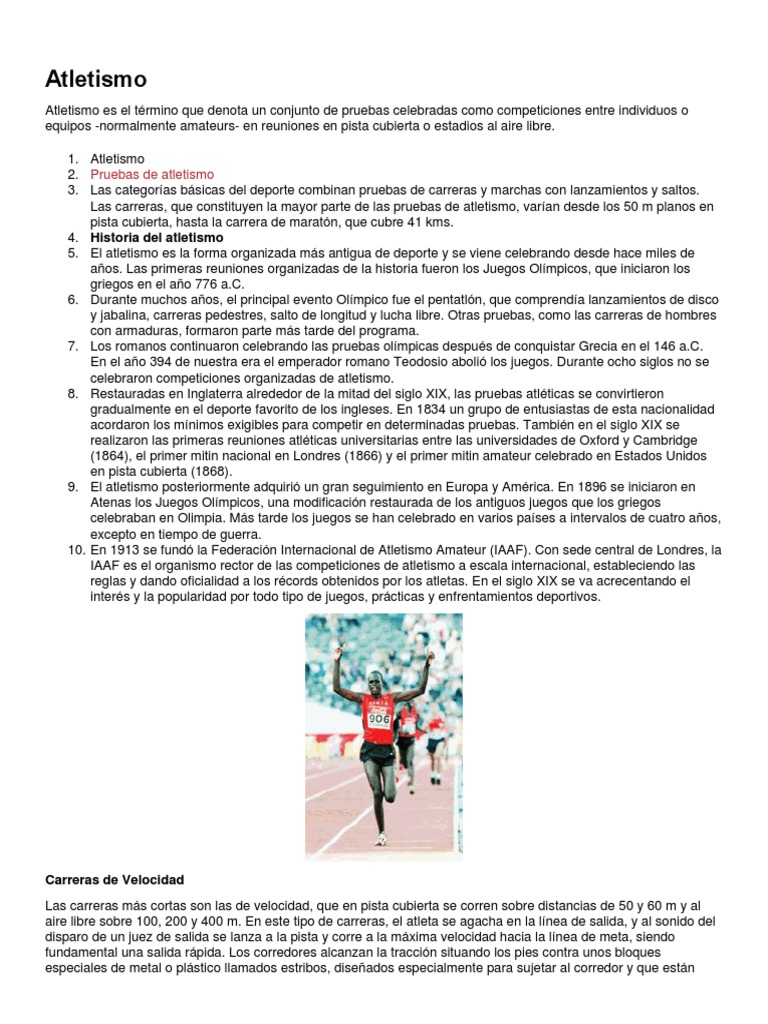 Informe sobre el Atletismo y sus Pruebas | PDF | Deporte del atletismo ...