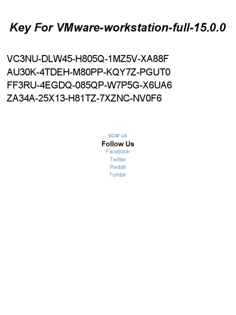 Key For VMware Workstation Full 15.0.0 PDF | PDF