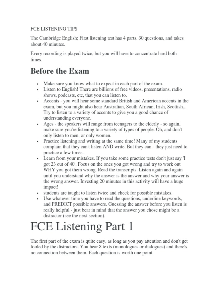 Fce Listening Part 1 Before The Exam Pdf