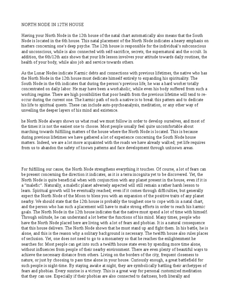 North Node in 12th House PDF Psychology Psychological Concepts
