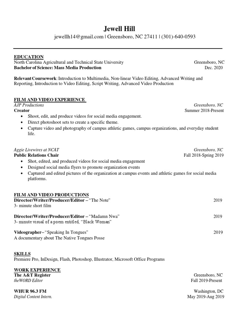 NCAT Resume PDF Media Technology Entertainment