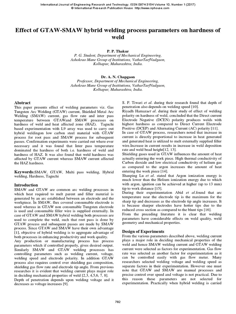 Effect of GTAW-SMAW Hybrid Welding Process Parameters On Hardness of ...