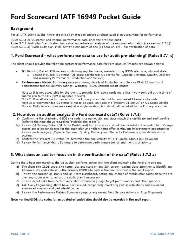 Ford IATF 16949 Audit Pocket Guide | PDF | Performance Indicator ...