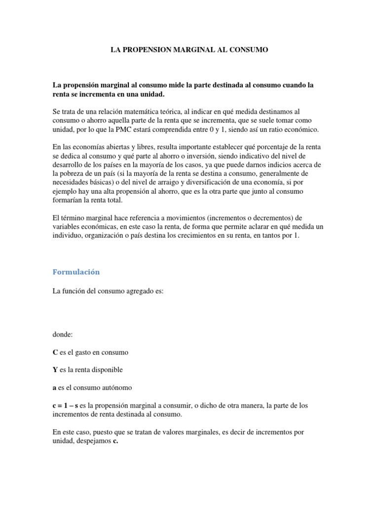 Propensión Marginal al Consumo Explicada | PDF | Finanzas y dinero