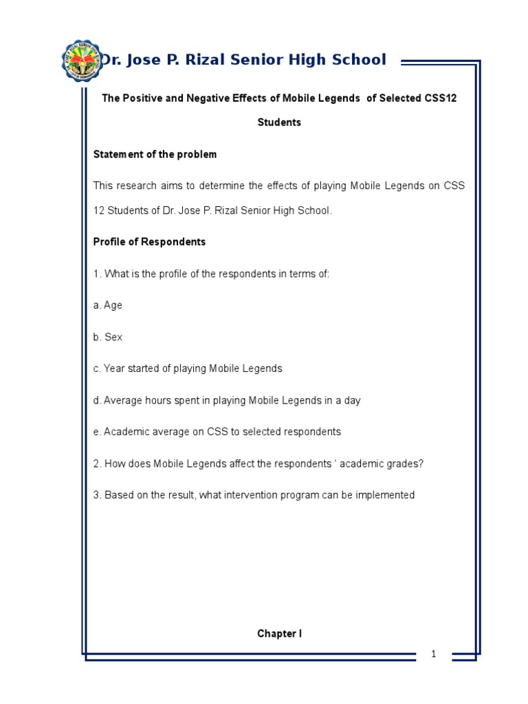 1the Effects of Mobile Legends On Academic Grades of Selected CSS12