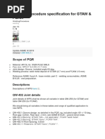 Welding Procedure Specification For GTAW