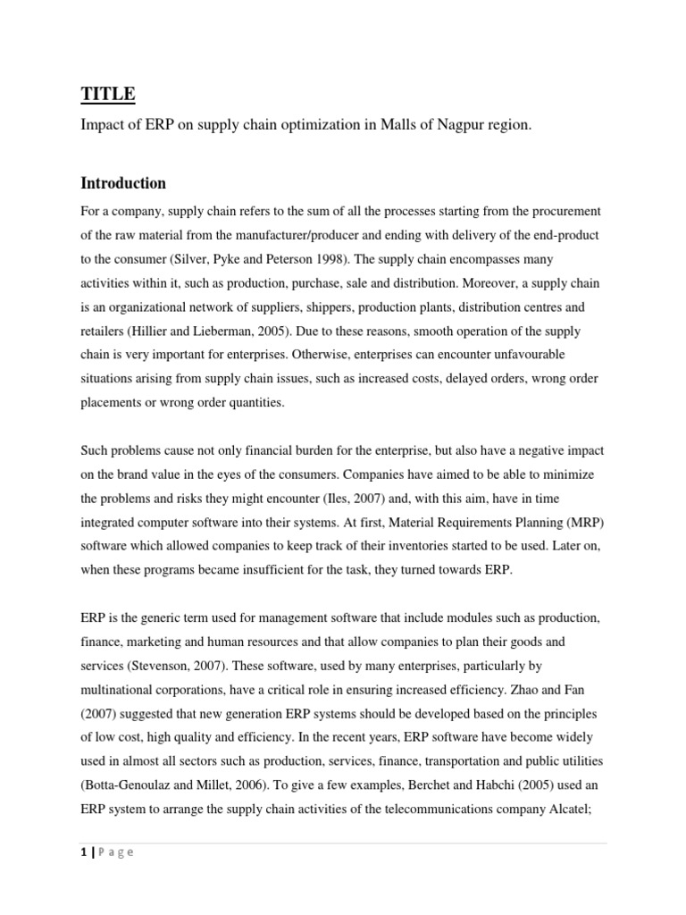 ERP's Role in Supply Chain Optimization | PDF | Enterprise Resource ...