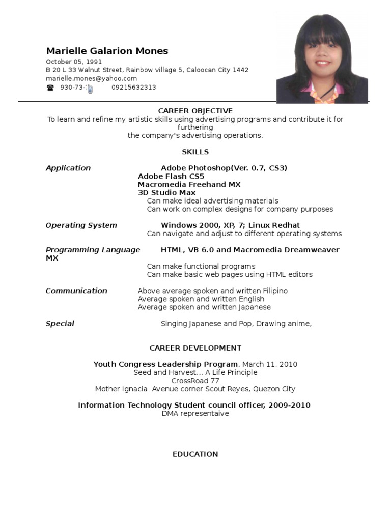 Resume Resume Format For Ojt resume format ojt