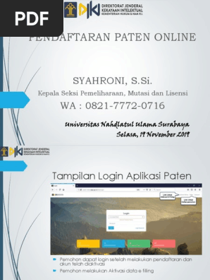 Pendaftaran Paten Online Selasa 19 Nov 2019 Pdf