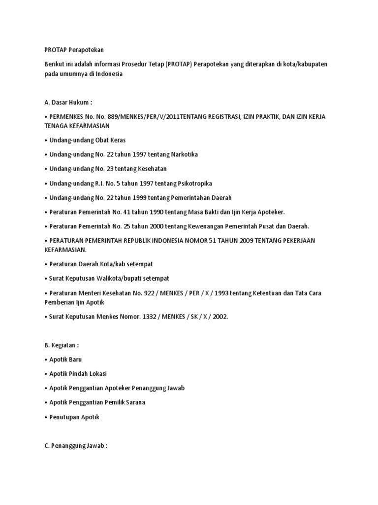 PROTAP Perapotekan di Indonesia | PDF