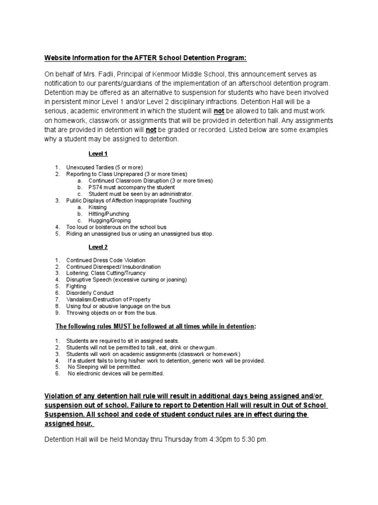 Website Information For The AFTER School Detention Program | PDF ...