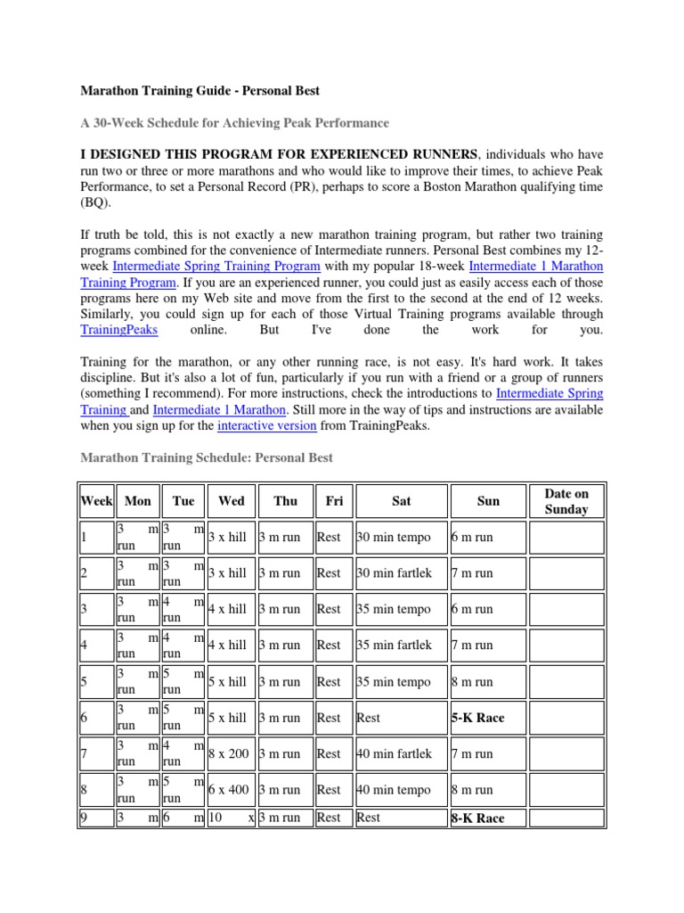 A 30-Week Schedule For Achieving Peak Performance: Marathon Training ...
