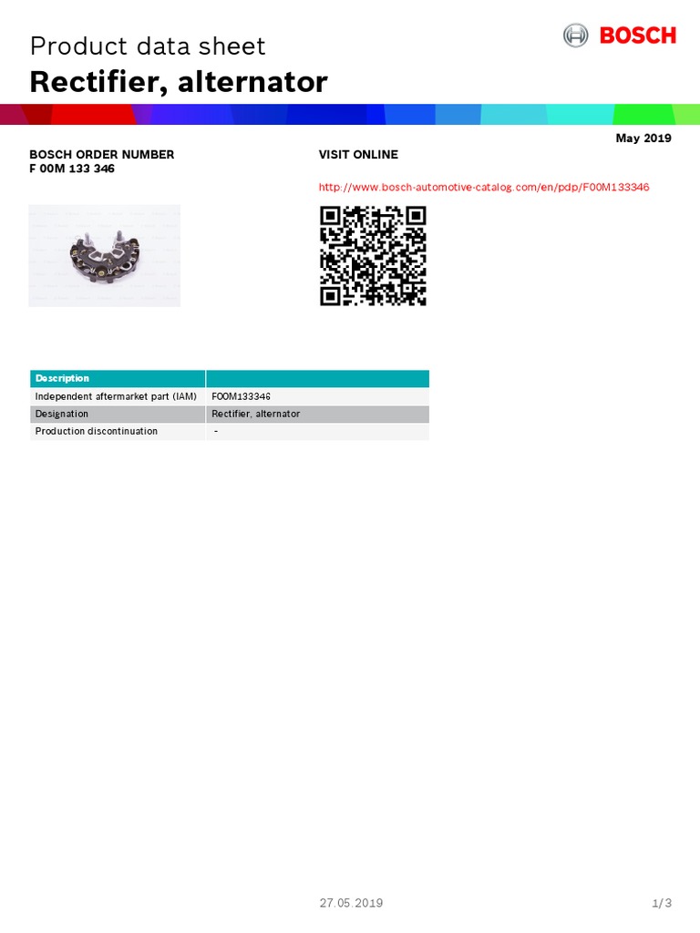 Rectifier, Alternator: Product Data Sheet | PDF | Technology & Engineering