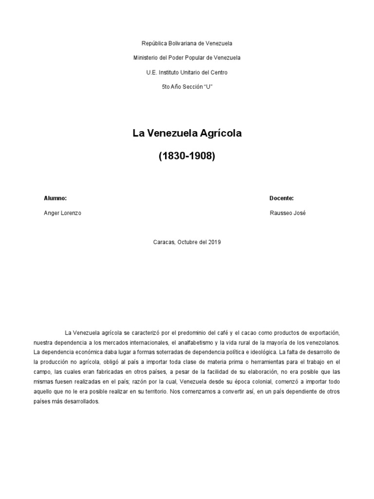 Historia de la Venezuela Agrícola (1830-1908) | PDF | Venezuela ...