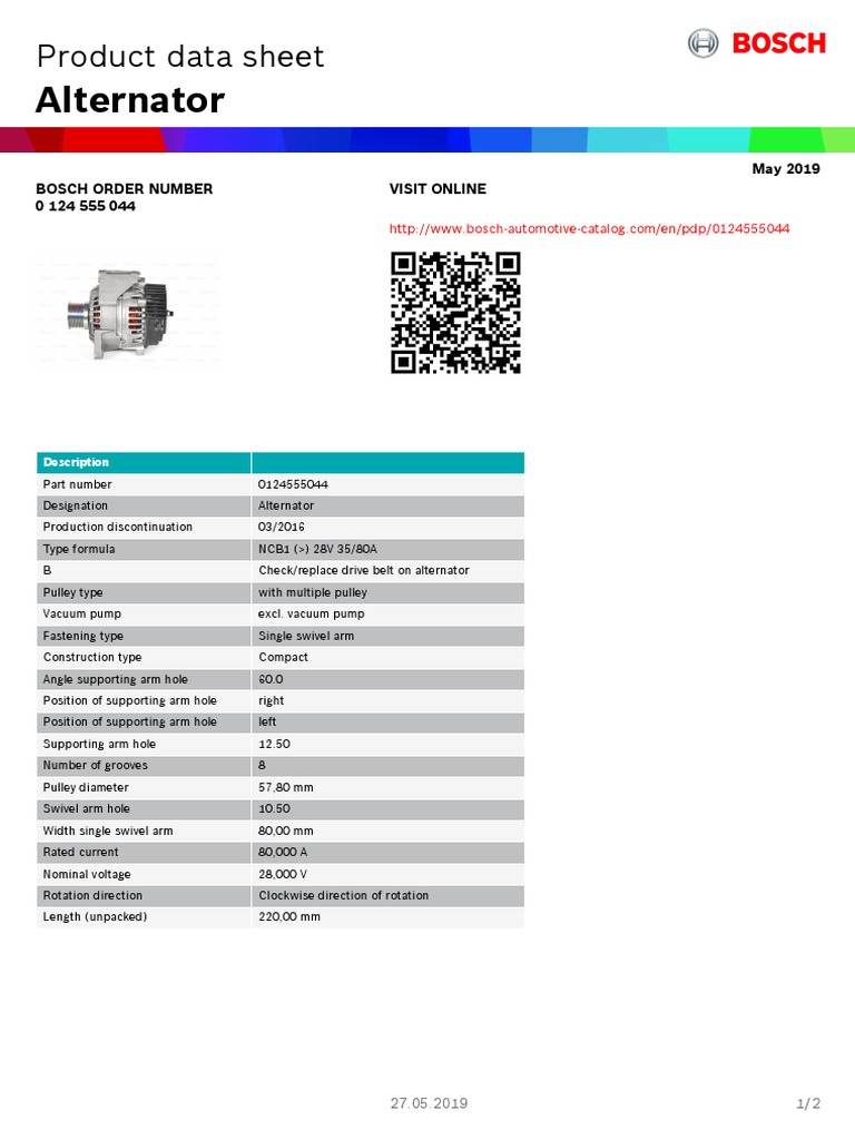 Alternator: Product Data Sheet | PDF
