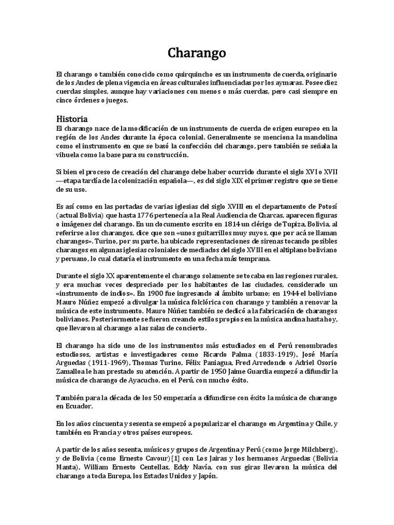 Origen E Historia Del Charango Instrumento Musical Andino Pdf