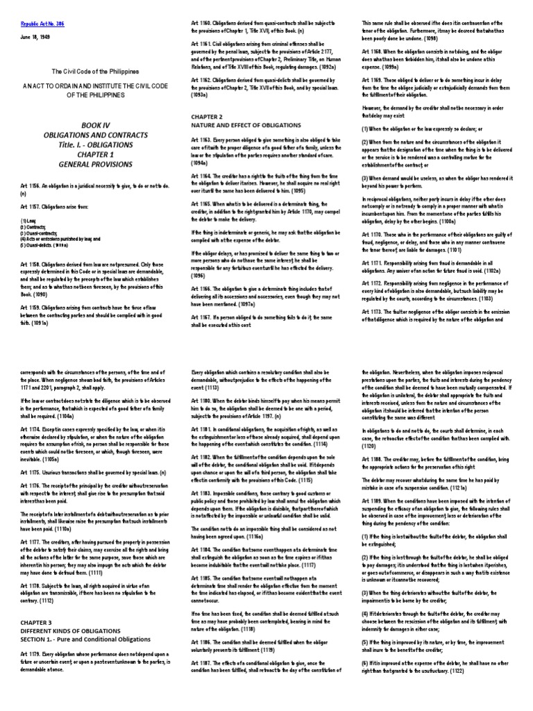 The Civil Code of The Phils - Obligation and Contract | PDF | Guarantee ...