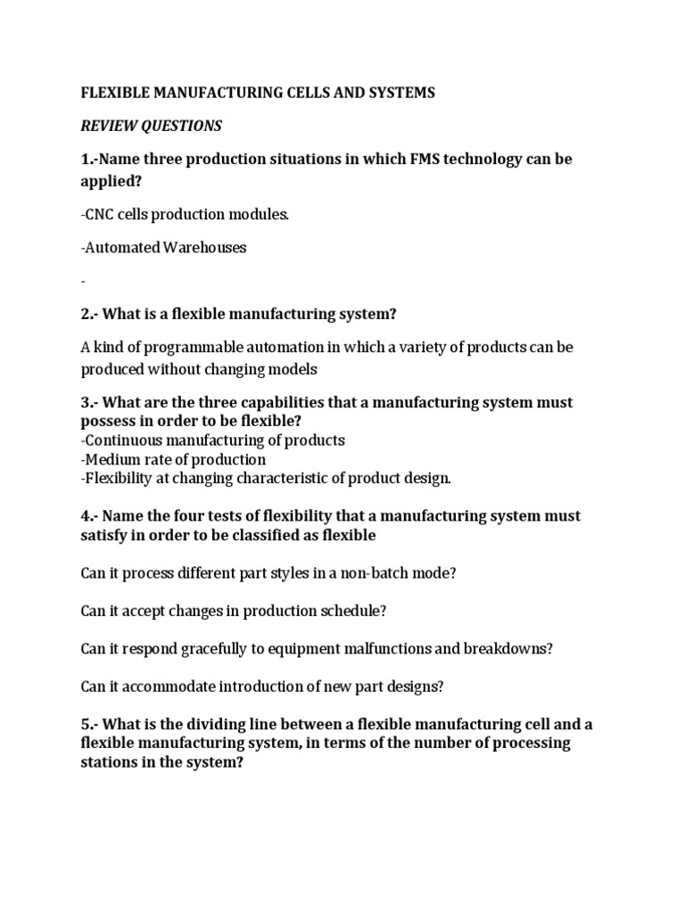 Flexible Manufacturing Cells and Systems Questions | PDF | Engineering ...