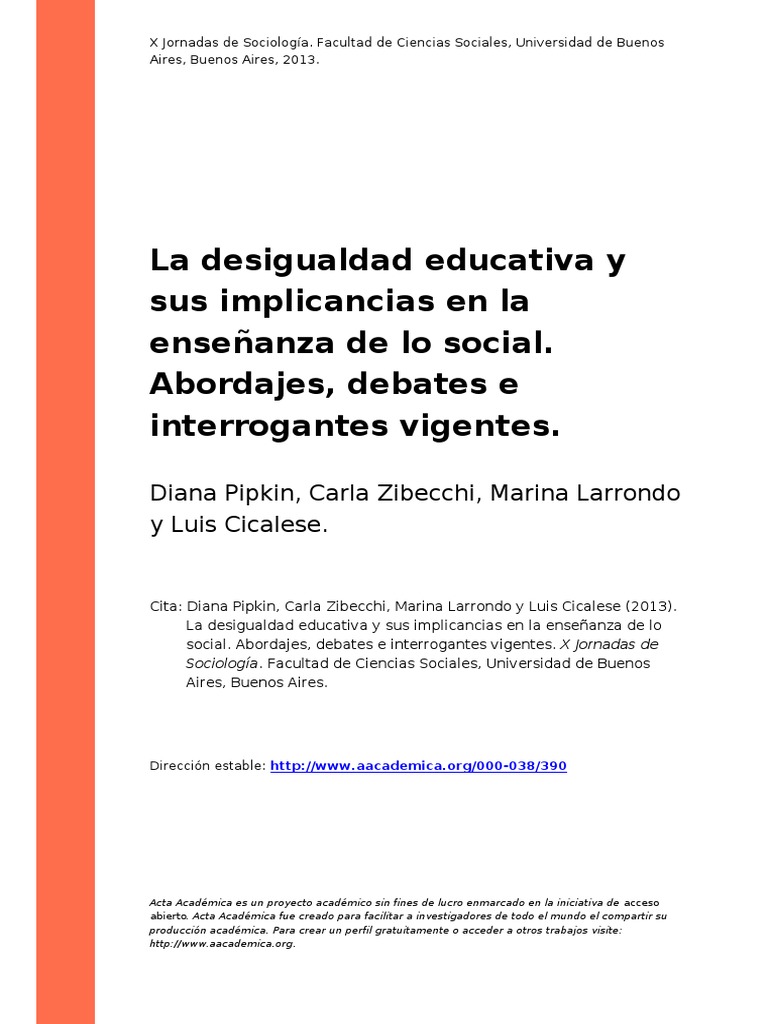 La Desigualdad Educativa y Sus Implicancias en La Enseñanza de Lo ...