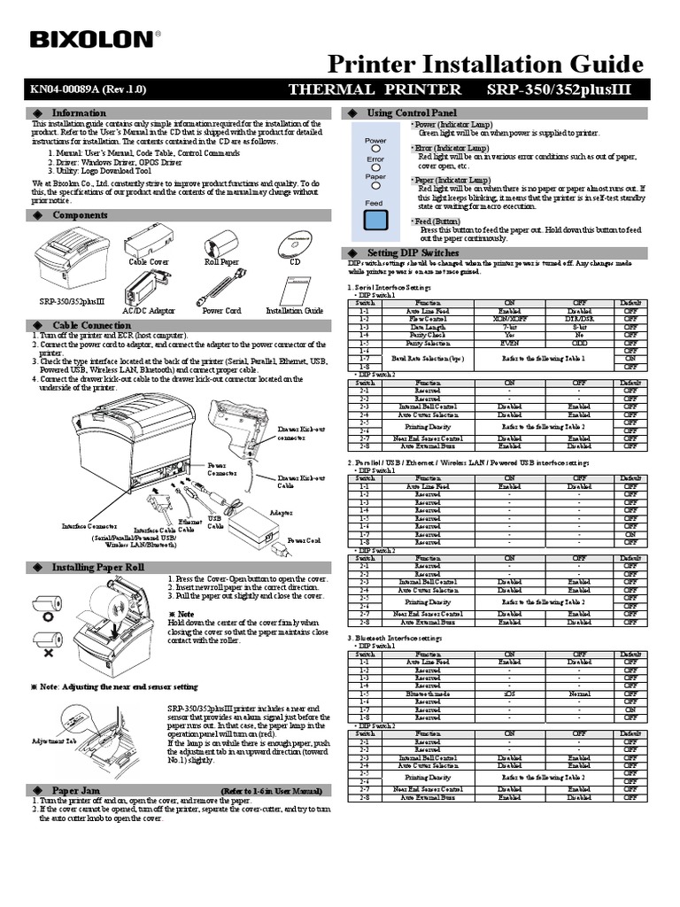 Printer Installation Guide: Thermal Printer Srp-350/352Plusiii | PDF ...