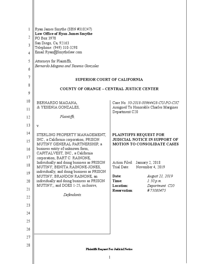 Request For Judicial Notice The Law Office of Ryan James Smythe PDF