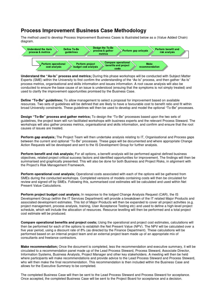 Process Improvement Business Case Methodology Net Present Value Economies