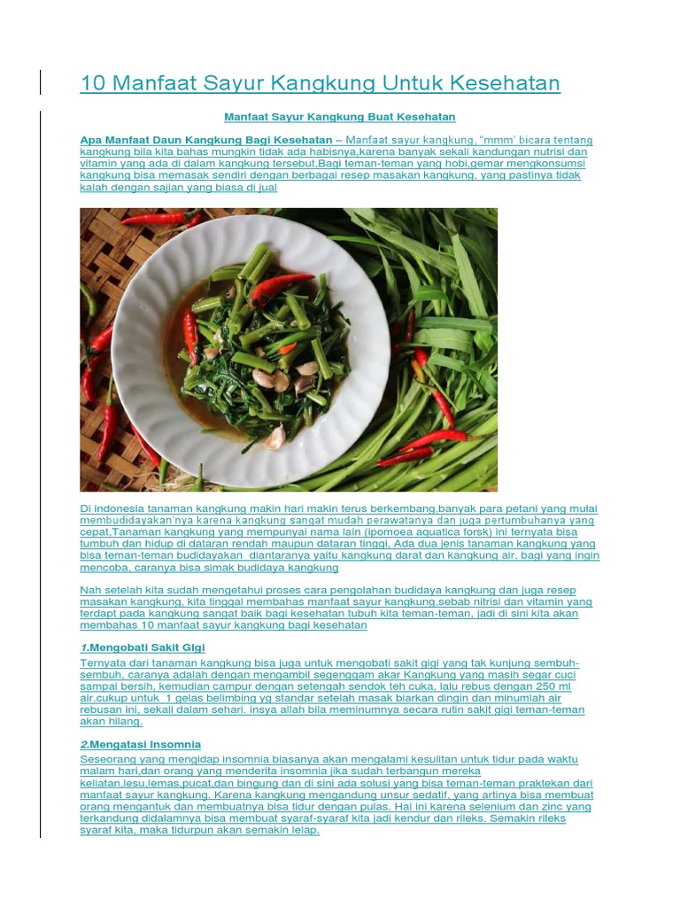 10 Manfaat Sayur Kangkung Untuk Kesehatan Pdf