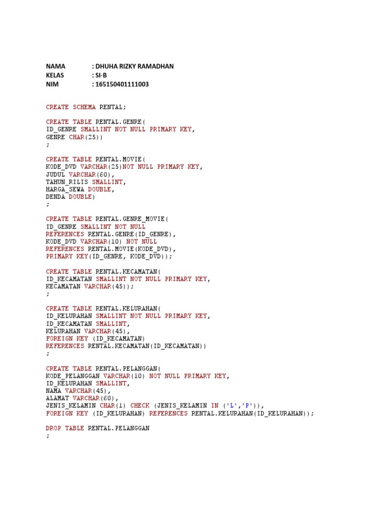 SQL Schema for Movie Rental System | PDF | Scientific Modeling | Data ...