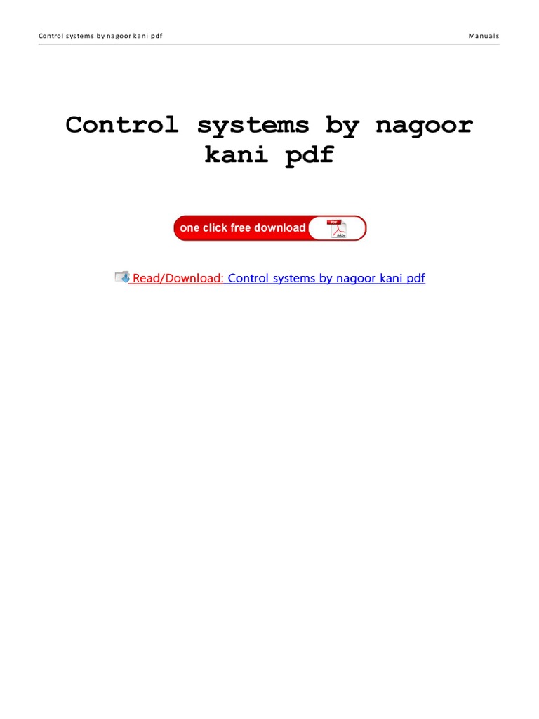 Control Systems by Nagoor Kani PDF Read/Download Read/Download PDF