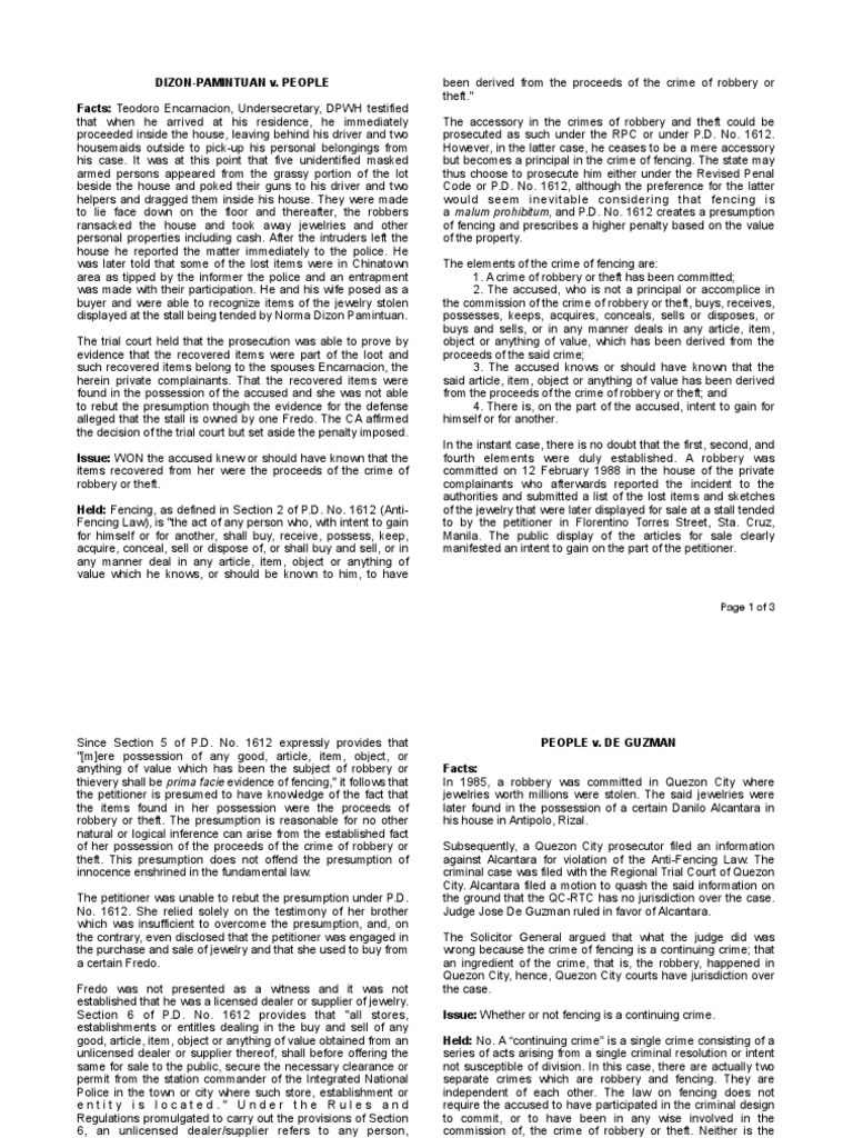 PD 1612 (Cases) | PDF | Theft | Robbery
