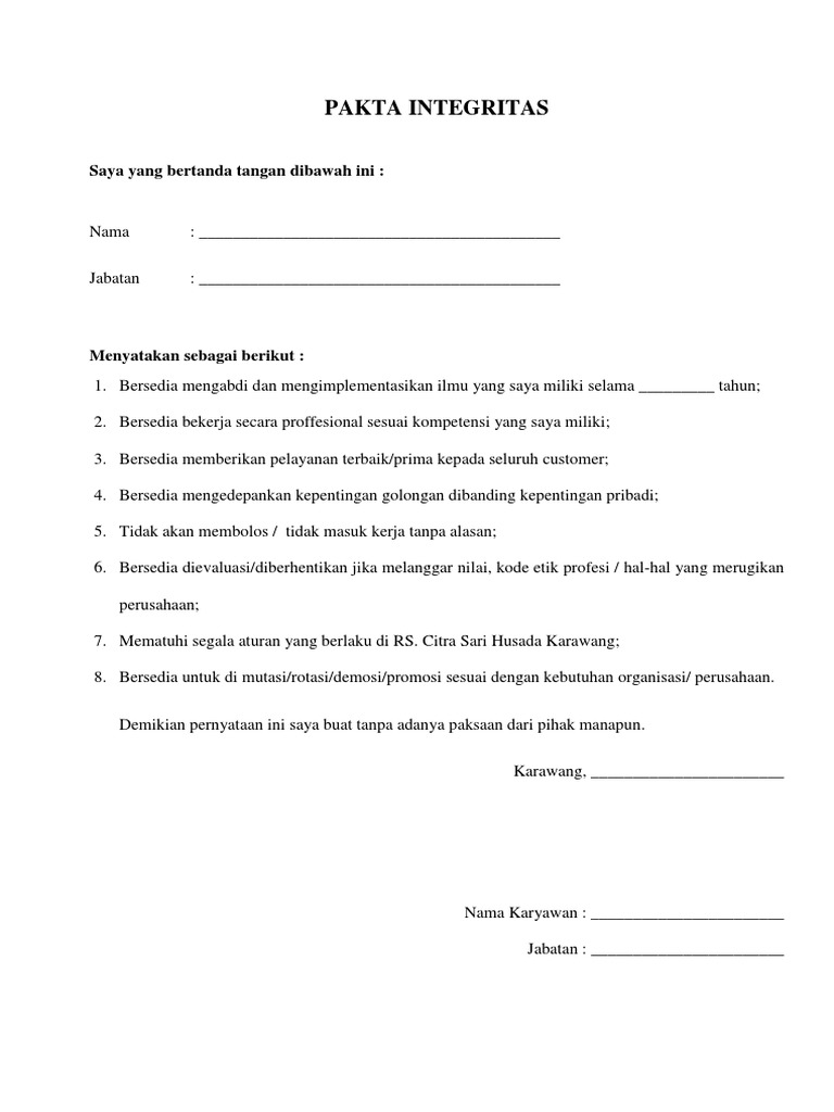 Pakta Integritas | PDF