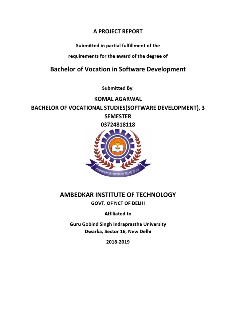 Bachelor of Vocation in Software Development: A Project Report | PDF ...