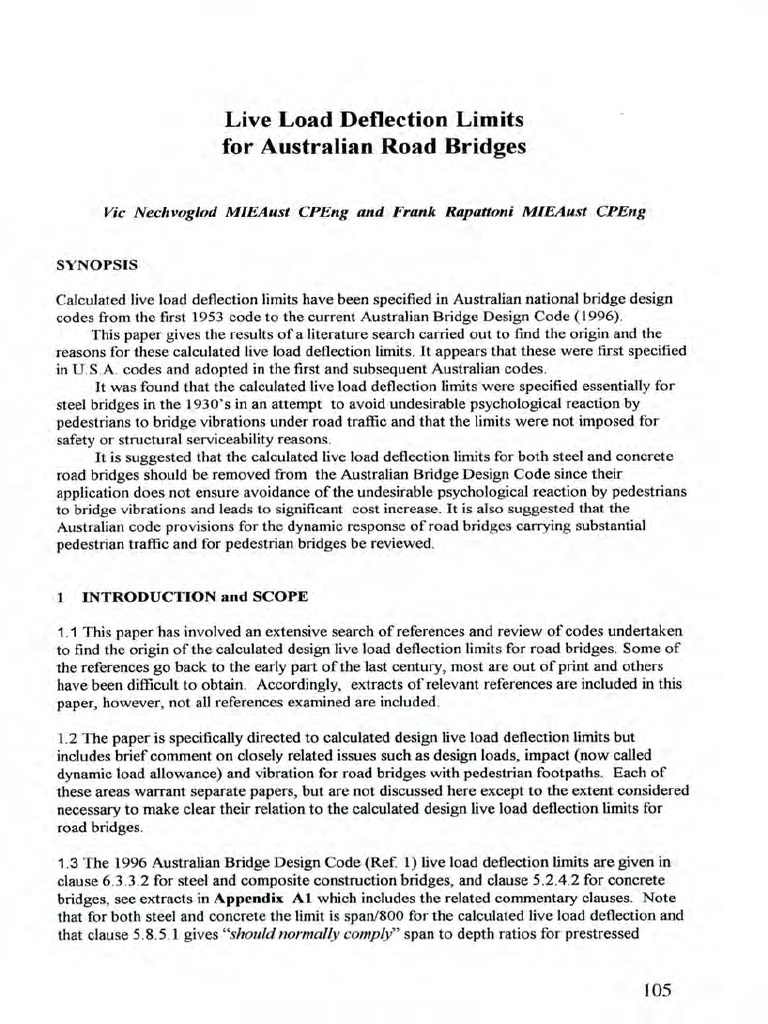Live Load Deflection Limits For Australian Road Bridges Vic Nechvoglod