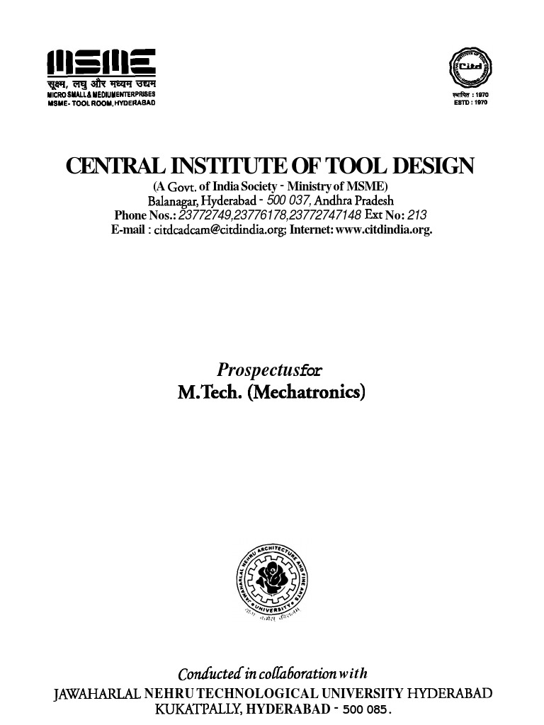 Central Institute of Tool Design: M.Tech. (Mechatronics) | PDF ...