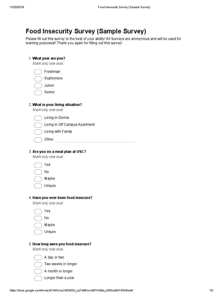 food insecurity survey sample survey google forms Poverty Poverty