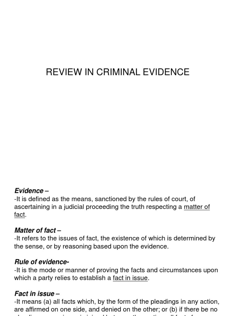 Review Notes-Criminal Evidence-Power Point | PDF | Evidence (Law ...