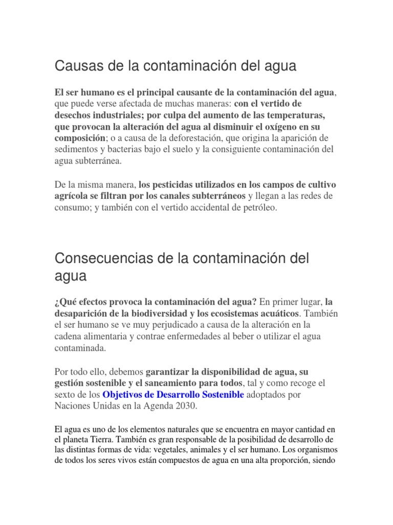Causas y Consecuencias de la Contaminación del Agua | PDF | La ...
