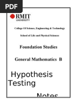 Foundation Studies General Mathematics B: Hypothesis Testing Notes